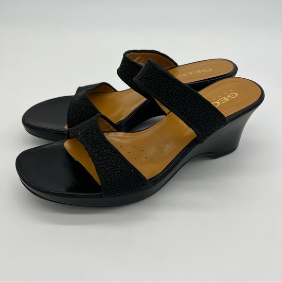 Geox Respira Leather Wedge Slide Sandals Black Slip-On Women 10 US Comfort - Picture 3 of 14